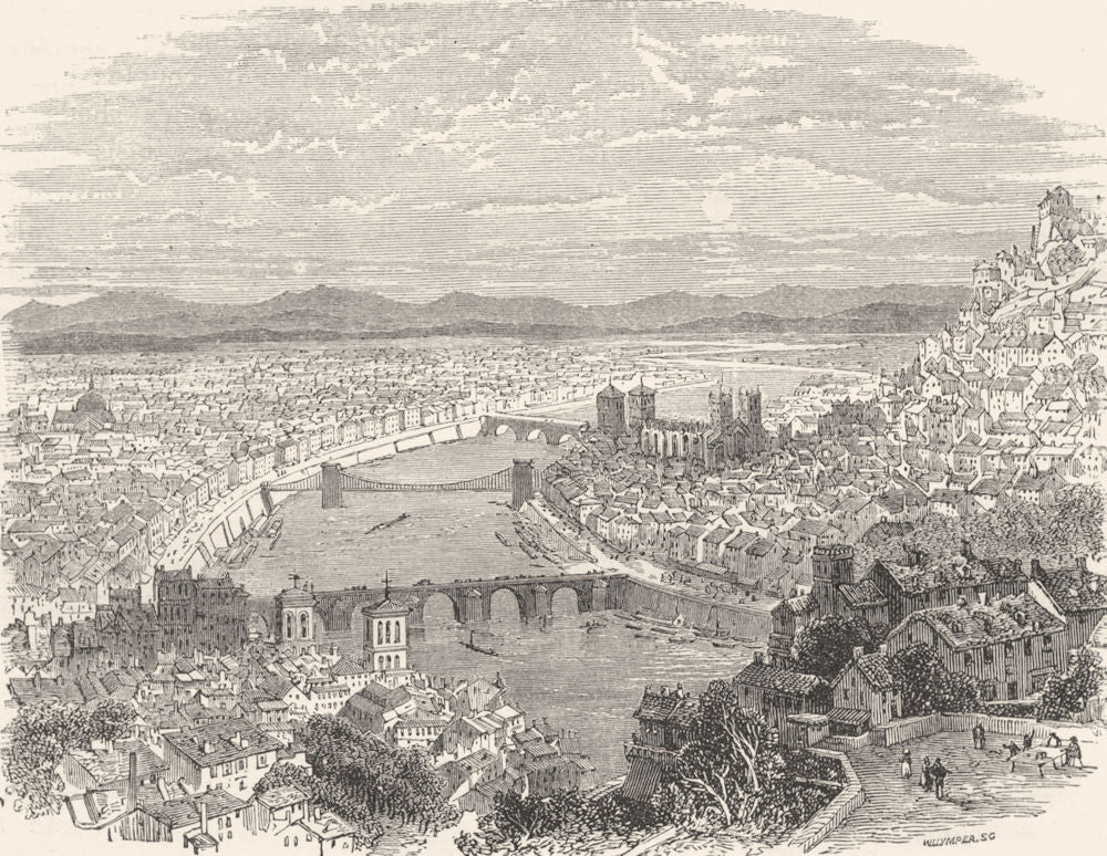 FRANCE. Lyons c1878 old antique vintage print picture